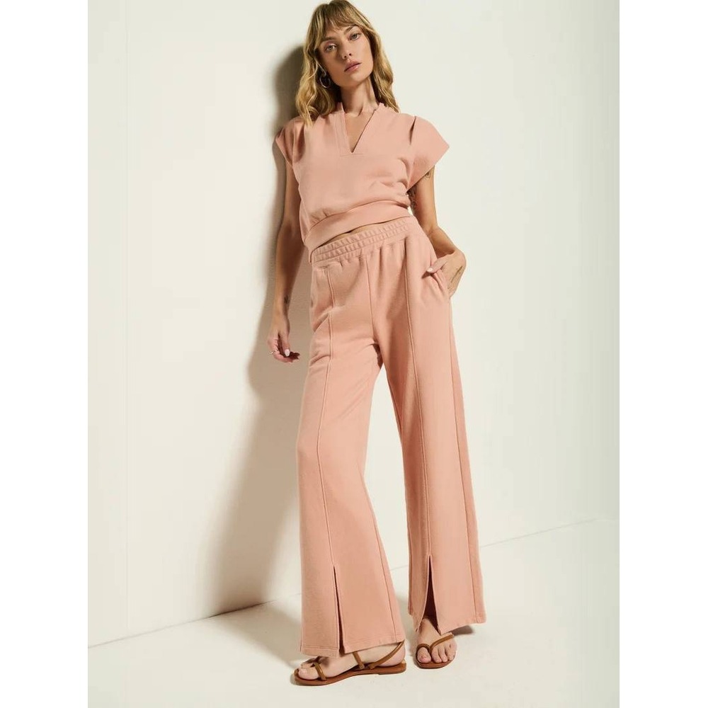 Nation LTD Lincoln Slit Sweatpants Sandstorm Peach Pima Cotton Wide Leg NWT L